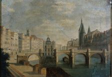 The wide arm of the Pont-Neuf and Samaritaine pump, around 1800, current 1st..., c1795-1805. Creator: Unknown