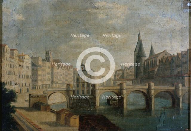 The wide arm of the Pont-Neuf and Samaritaine pump, around 1800, current 1st..., c1795-1805. Creator: Unknown.