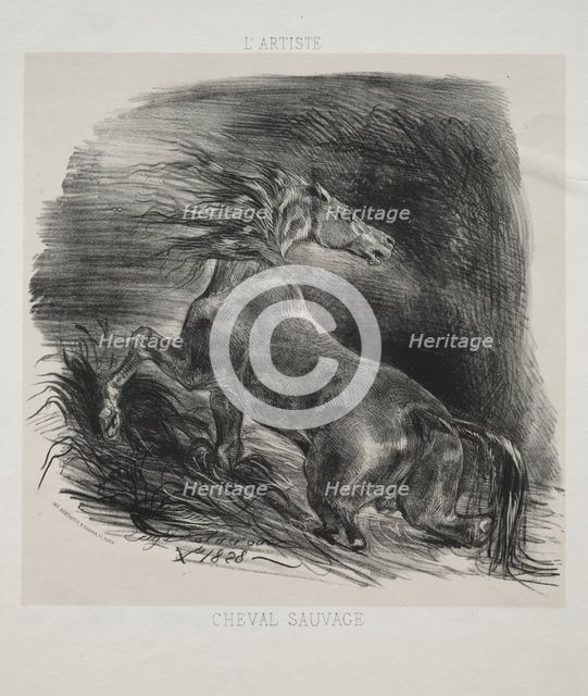The Wild Horse, or Frightened Horse Leaving the Water, 1828. Creator: Eugène Delacroix (French, 1798-1863); L'Artiste.