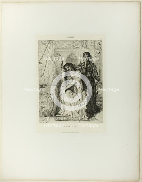 The Willow Song, plate nine from Othello, 1844. Creator: Theodore Chasseriau.