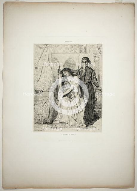 The Willow Song, plate nine from Othello, 1844. Creator: Theodore Chasseriau.