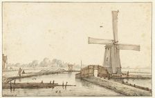 The windmill on the water, 1660-1677. Creator: Anthonie van Borssom