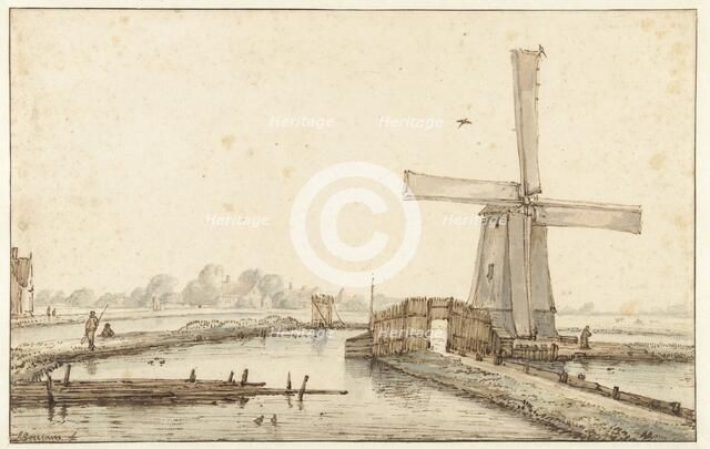 The windmill on the water, 1660-1677. Creator: Anthonie van Borssom.