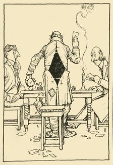 "The Wininng Card" on the ace of diamonds 1910. Creator: W Heath Robinson