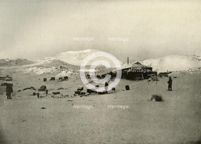 'The Winter Quarters. With Mount Erebus in the Background', c1908, (1909). Artist: Unknown.