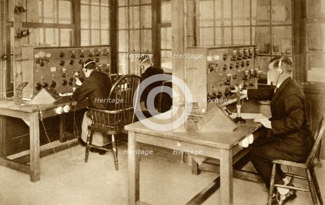 The wireless transmission room at Croydon Aerodrome, south London, 1928, (1935). Creator: Unknown.