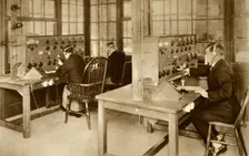 The wireless transmission room at Croydon Aerodrome, south London, 1928, (1935). Creator: Unknown
