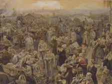 The withdrawal of Russian troops from Moscow in 1812, 1907. Artist: Lebedev, Vasili Petrovich (1880-?)