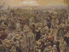 The withdrawal of Russian troops from Moscow in 1812, 1907. Artist: Lebedev, Vasili Petrovich (1880-?)