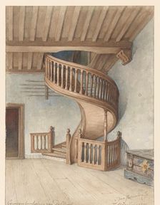 The wooden spiral staircase in the Gemeenlandshuis van Delfland, in Maassluis, 1901. Creator: Jan Striening
