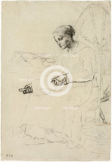 The Wool Carder (recto); Fragmentary Sketch of Man Standing by Fence (verso), 1857/58. Creator: Jean Francois Millet.