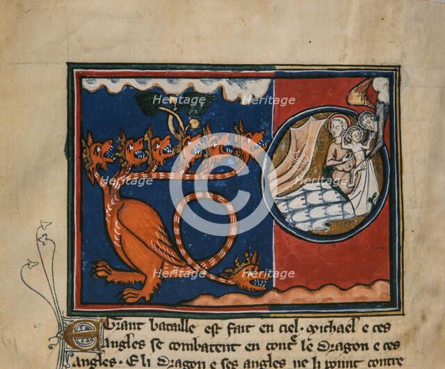 The Woman and the Dragon. Miniature from: Apocalypse de saint Jean, ca 1320. Creator: Anonymous.