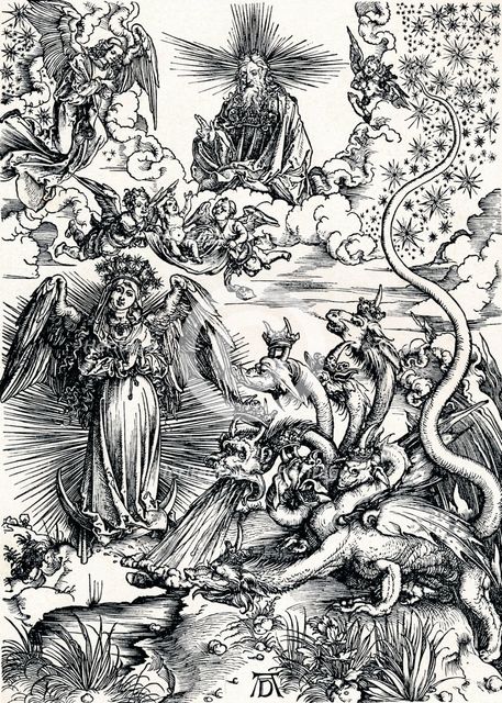 'The Woman Clothed with the Sun and the Seven-Headed Dragon', 1498 (1906). Artist: Albrecht Durer.