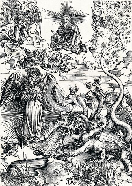 'The Woman Clothed with the Sun and the Seven-Headed Dragon', 1498 (1906). Artist: Albrecht Durer.