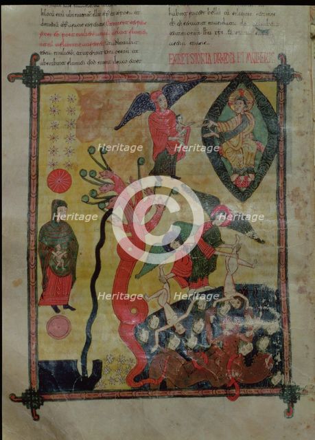 The woman clothed with the sun, crowned with twelve stars and the seven-headed dragon, miniature …
