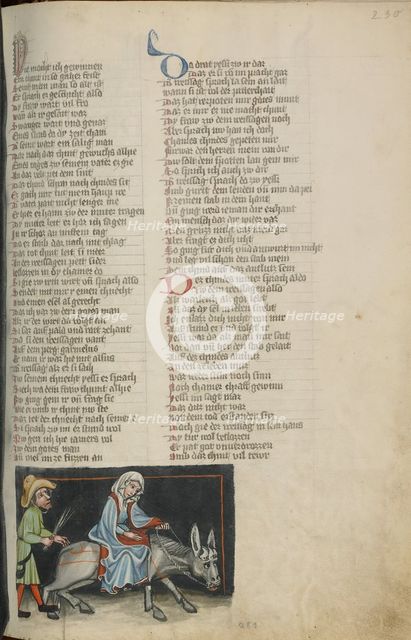 The Woman from Shunem on a Donkey; Weltchronik, about 1400-1410. Creator: Unknown.
