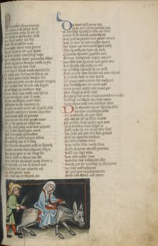The Woman from Shunem on a Donkey; Weltchronik, about 1400-1410. Creator: Unknown