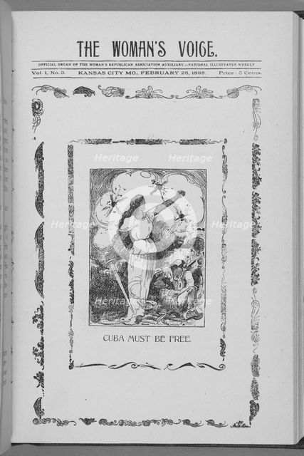 The Woman's Voice; [Cover page of national illustrated weekly]; Kansas City, Mo.; Feb 26, 1898, 1916 Creator: Unknown.