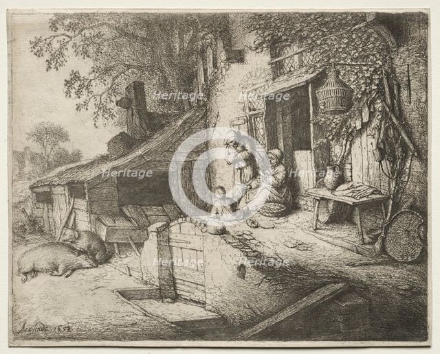 The Woman Spinning. Creator: Adriaen van Ostade (Dutch, 1610-1684).