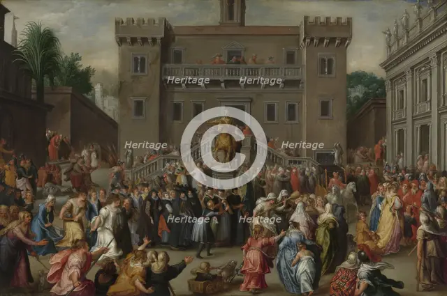The Women of Rome Gathering at the Capitol, c.1600-c.1602. Creator: Pieter Isaacsz.