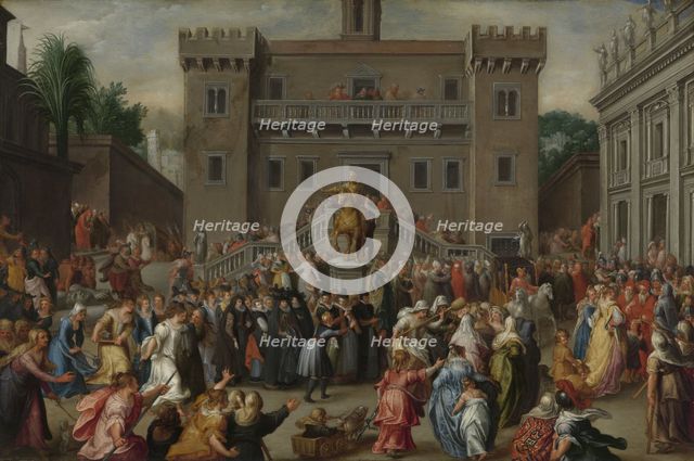 The Women of Rome Gathering at the Capitol, c.1600-c.1602. Creator: Pieter Isaacsz.