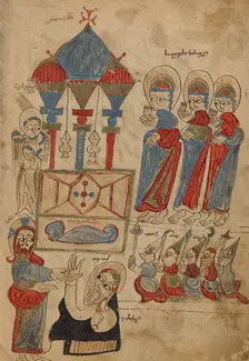 The Women at the Tomb: The Descent into Limbo; Gospel Book, 1386. Creator: Unknown