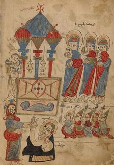 The Women at the Tomb: The Descent into Limbo; Gospel Book, 1386. Creator: Unknown