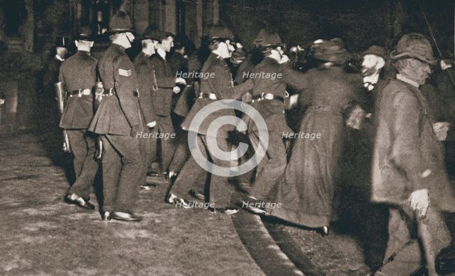 The Women's Freedom League attempting to enter the House of Commons, London, 1908.  Creator: Unknown.