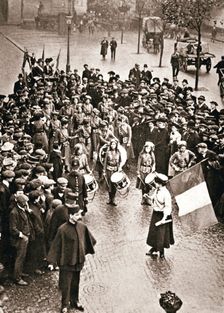The Women's Social and Political Union fife and drum band out for the first time, 13 May 1909. Creator: Unknown