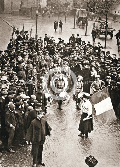 The Women's Social and Political Union fife and drum band out for the first time, 13 May 1909. Artist: Unknown