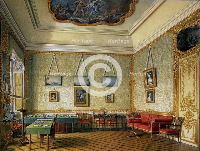 The Working or Small Study of Emperor Alexander I at the Great Palace in Tsarskoye Selo, 1875. Artist: Hau, Eduard (1807-1887)