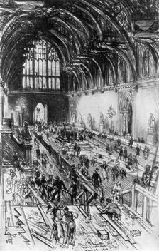 The Workmen in Possession Westminster Hall, London, 1910.Artist: Joseph Pennell