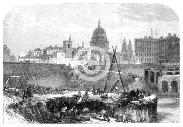 The works of the Metropolitan extension railway in Smithfield, 1864. Creator: Mason Jackson.