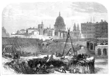 The works of the Metropolitan extension railway in Smithfield, 1864. Creator: Mason Jackson