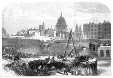 The works of the Metropolitan extension railway in Smithfield, 1864. Creator: Mason Jackson