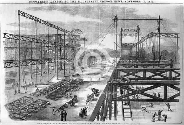The works for the Great Exhibition, 1851 in Hyde Park, London. Creator: Unknown.