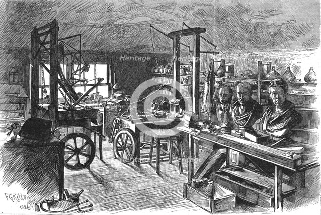 'The workshop of James Watt at Heathfield, near Birmingham, as it was at his death in 1818', 1886. Creator: Unknown.