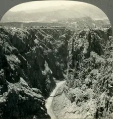 The World's Highest Bridge Spanning the Royal Gorge, near Canon City, Colo. c1930s. Creator: Unknown