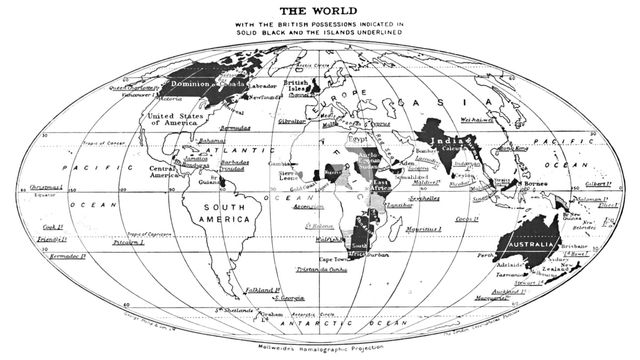 'The World with the British Possessions Indicated in Solid Black and the Islands Underlined', 1924. Artist: Unknown.