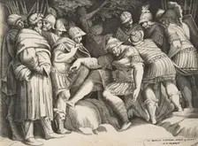 The wounded soldier Scipio in the centre surrounded by figures, 1531-76. Creator: Giulio Bonasone