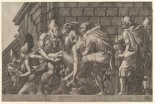 The Wounded Paris Carried from the Field of Battle. Creator: Master FG