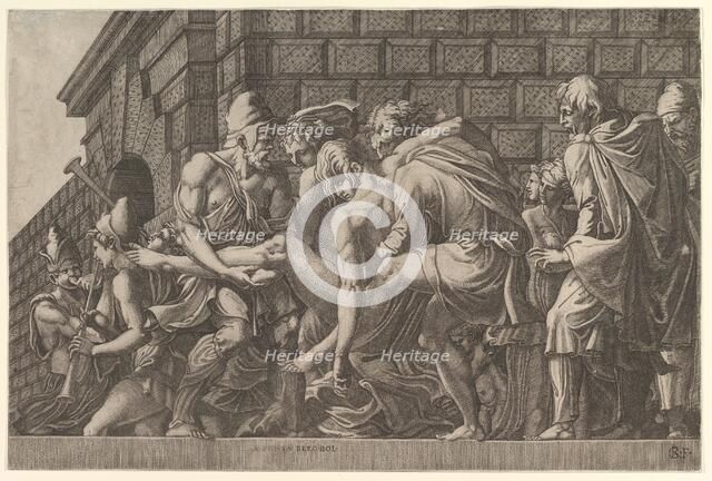 The Wounded Paris Carried from the Field of Battle. Creator: Master FG.