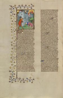 The Wounding of Pyrrhus; Des cas des nobles hommes et femmes, about 1413-1415. Creators: Boucicaut Master, Workshop of the Boucicaut Master