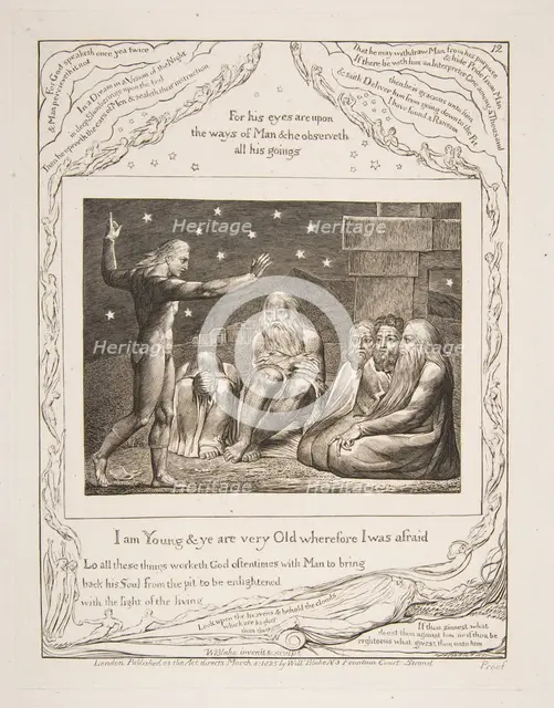 The Wrath of Elihu, from Illustrations of the Book of Job, 1825-26. Creator: William Blake.
