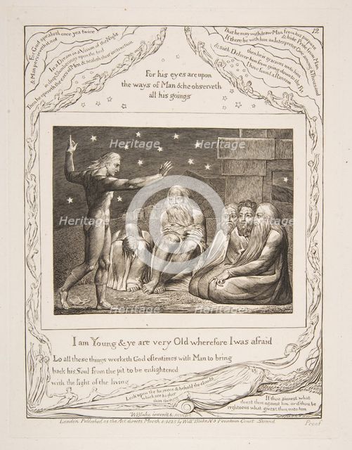 The Wrath of Elihu, from Illustrations of the Book of Job, 1825-26. Creator: William Blake.
