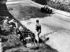 The wreckage of Goldie Gardner's MG J4, Tourist Trophy, Ards-Belfast, 1932
