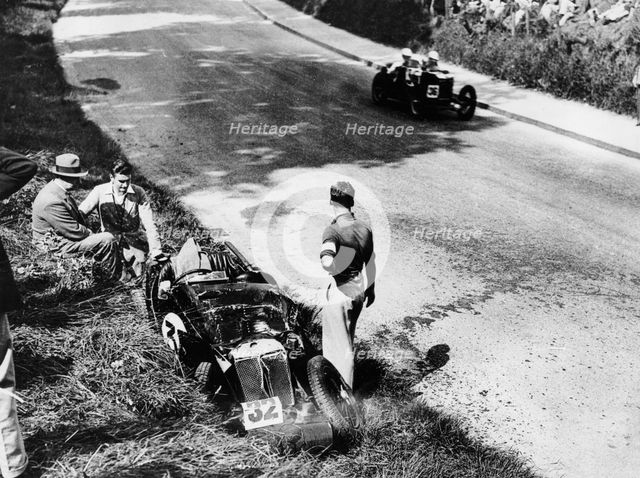 The wreckage of Goldie Gardner's MG J4, Tourist Trophy, Ards-Belfast, 1932. Artist: Unknown