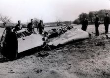 The wreckage of Rudolf Hess's Messerschmidt Bf 110 aircraft, Scotland, World War II, May 1941