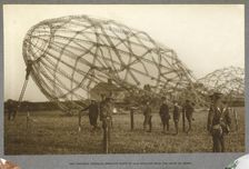 The wrecked Zeppelin brought down by our aviators near the coast of Essex, 1915. (1921). Creator: HD Girdwood