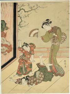 The Wrestling Match (parody of Ushikawamaru and Benkei), c. 1767. Creator: Suzuki Harunobu